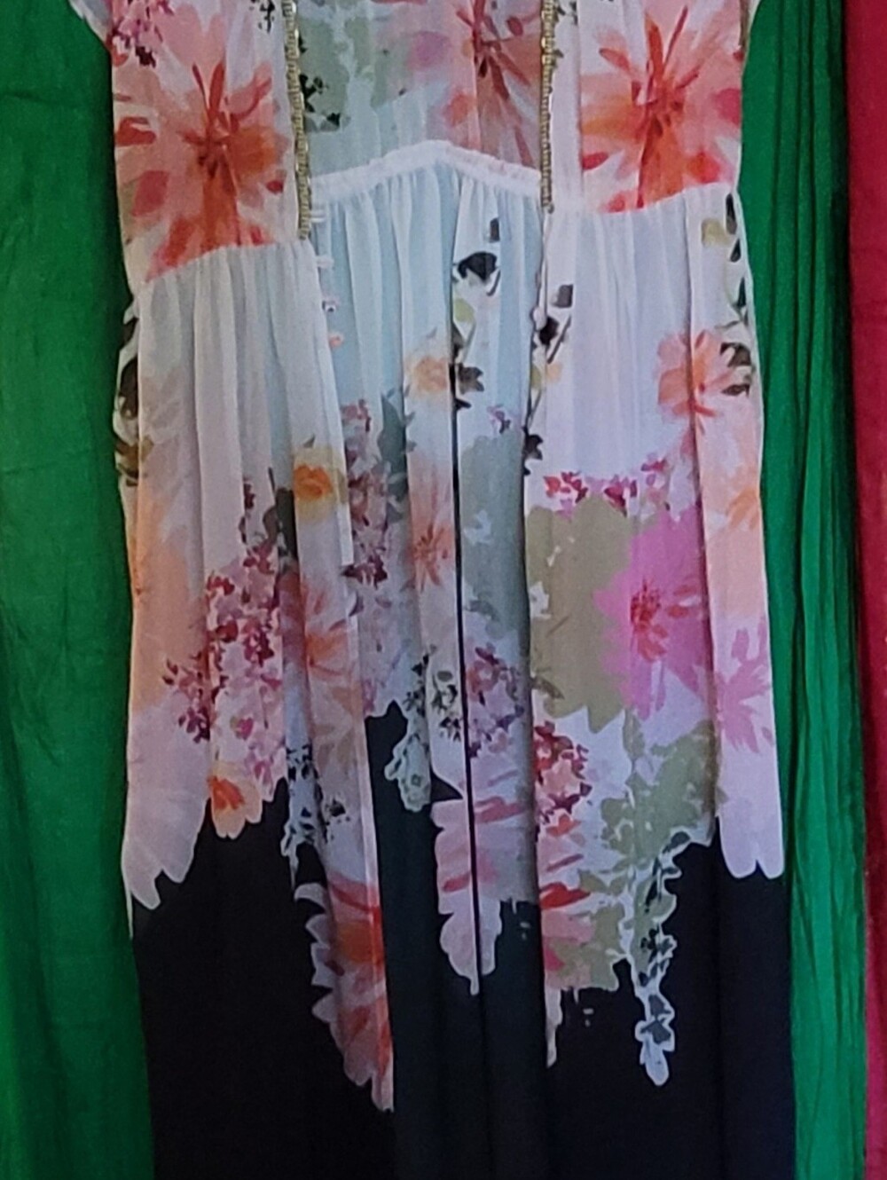 Floral Ombre Maxi Kimono in Pink, Coral, Green & Black